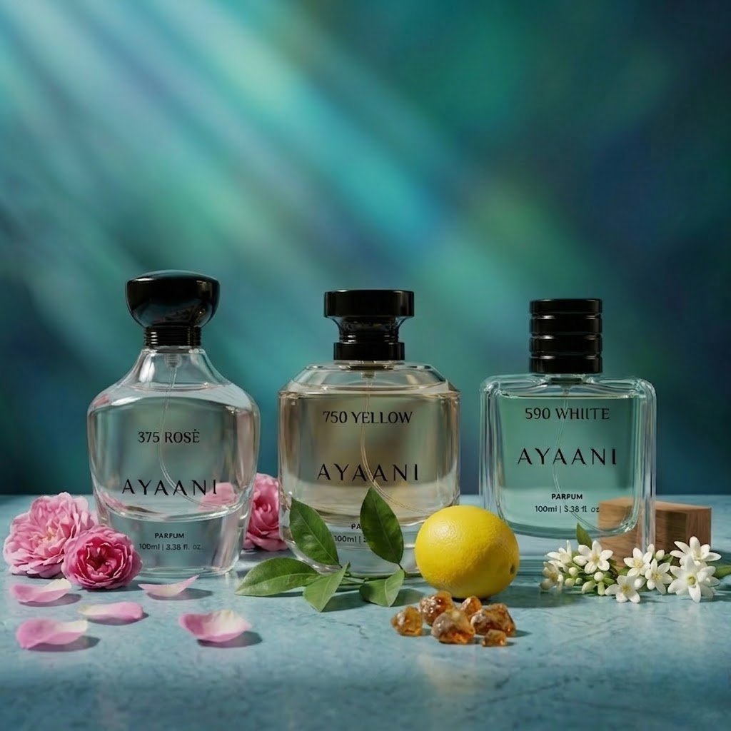 AYAANI Signature Trio – Set E | Pack of 3 590 White, 750 Yellow & 375 Rosé Luxury Parfum Gift Set for Men & Women | 3 x 100ml