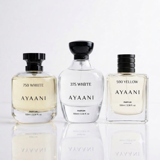 AYAANI Signature Trio – Pack of 3 750 White, 375 White & 590 Yellow Luxury Parfum Gift Set for Men & Women | 3 x 100ml
