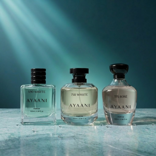 AYAANI Signature Trio – Set D | Pack of 3 590 White, 750 White & 375 Rosé Luxury Parfum Gift Set for Men & Women | 3 x 100ml
