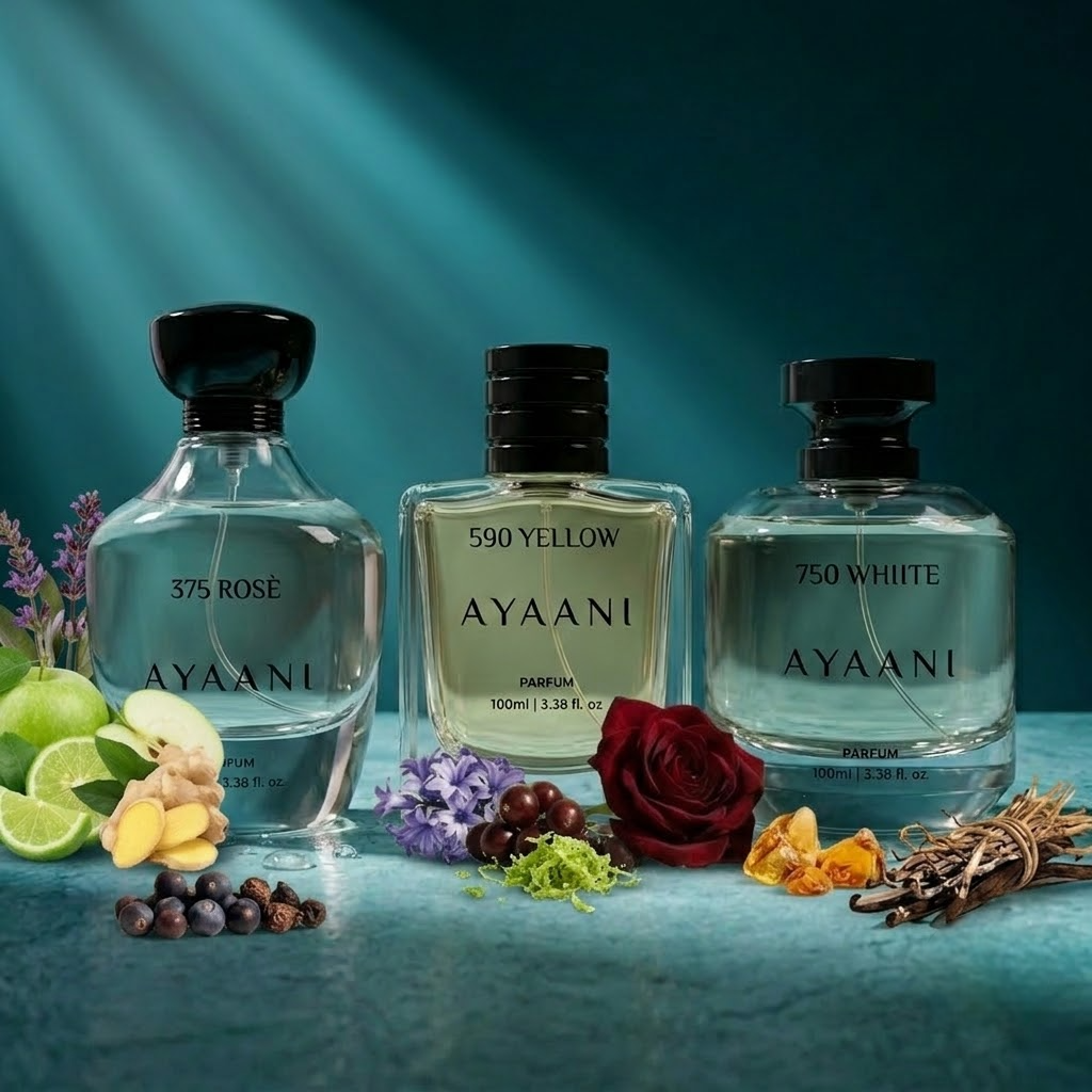 AYAANI Signature Trio – Pack of 3 590 Yellow, 750 White & 375 Rosé Luxury Parfum Gift Set for Men & Women | 3 x 100ml