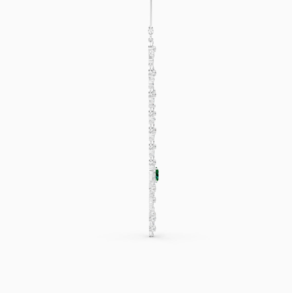Crescent Burst Diamond Necklace with Oval Green Centre Stone