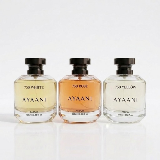 AYAANI 750 Discovery Trio – Pack of 3 Yellow, White & Rosé Luxury Parfum Gift Set for Men & Women | 3 x 100ml