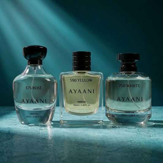 AYAANI Signature Trio – Pack of 3 590 Yellow, 750 White & 375 Rosé Luxury Parfum Gift Set for Men & Women | 3 x 100ml