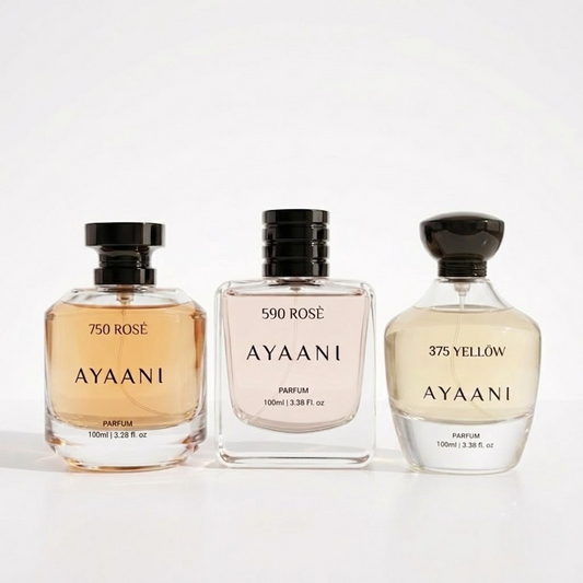 AYAANI Signature Trio – Pack of 3 750 Rosé, 590 Rosé & 375 Yellow Luxury Parfum Gift Set for Men & Women | 3 x 100ml