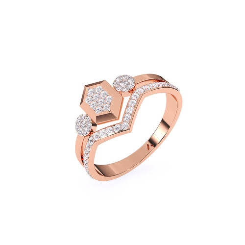 Hexagon Shaped Round Diamond Engagement Ring