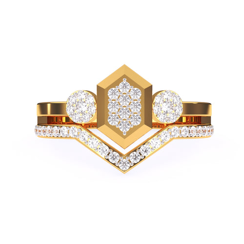 Hexagon Shaped Round Diamond Engagement Ring