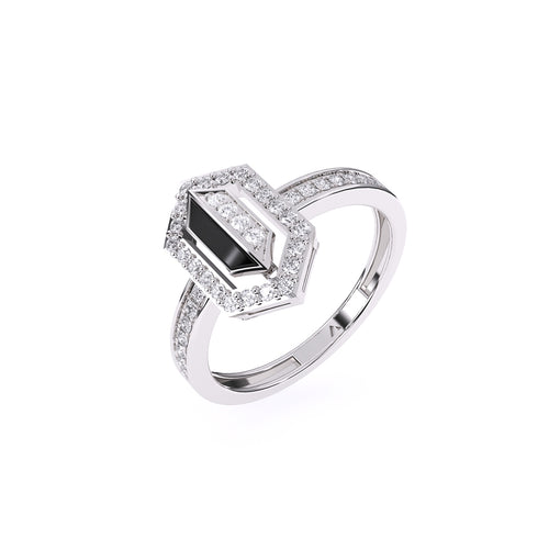 Fancy Hexagon Shaped Halo Round Diamond Ring