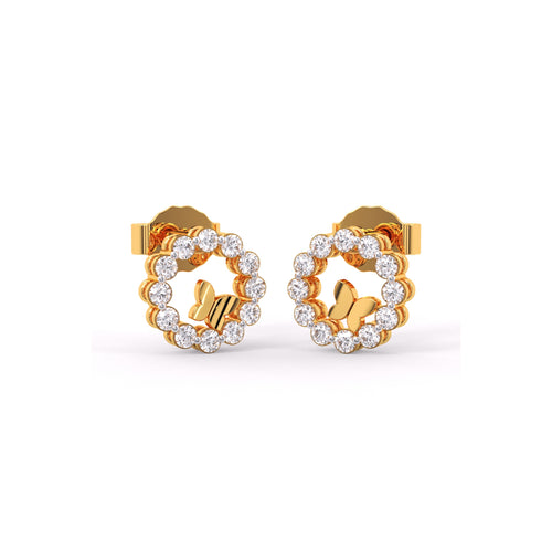 Art Deco Open Circle Diamond Butterfly Stud Earrings
