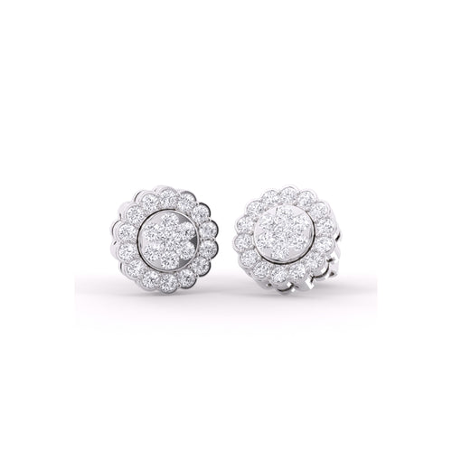 Flower Style Round Diamond Wedding Earrings