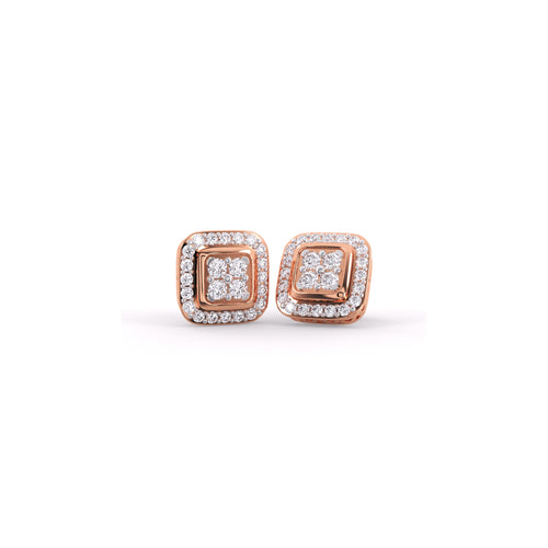 Classic Square Shaped Round Diamond Earrings