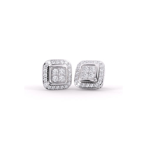 Classic Square Shaped Round Diamond Earrings