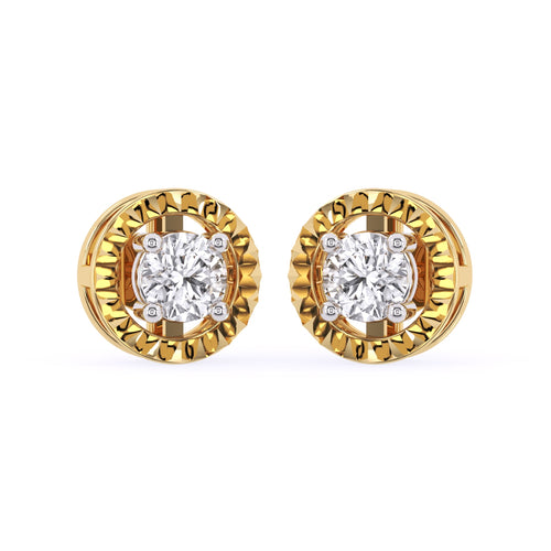 Charming Two Tone Round Diamond Solitaire Studs