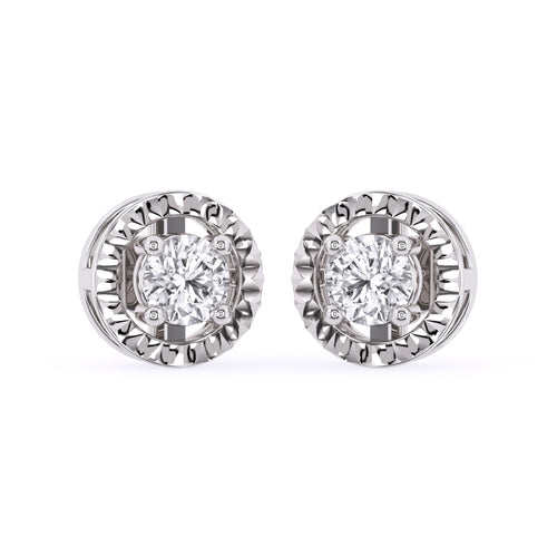 Charming Two Tone Round Diamond Solitaire Studs