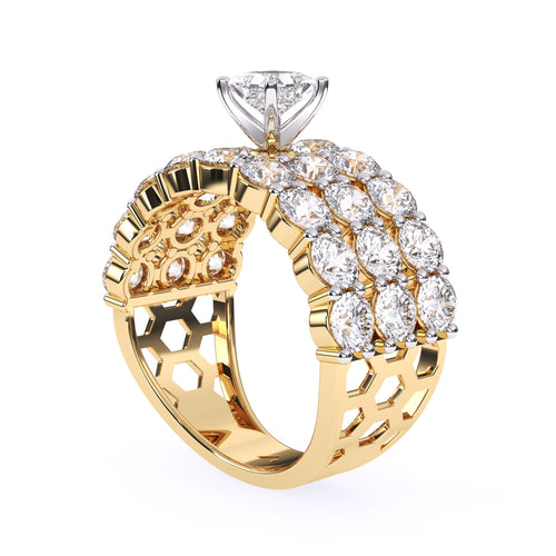 Elegant Three Row Cluster Diamond Ring