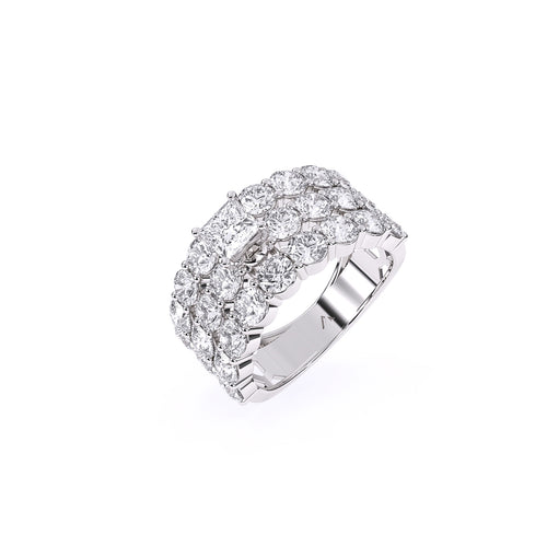Elegant Three Row Cluster Diamond Ring