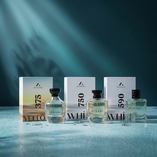 AYAANI Signature Trio – Pack of 3 375 Yellow, 750 White & 590 White Luxury Parfum Gift Set for Men & Women | 3 x 100ml
