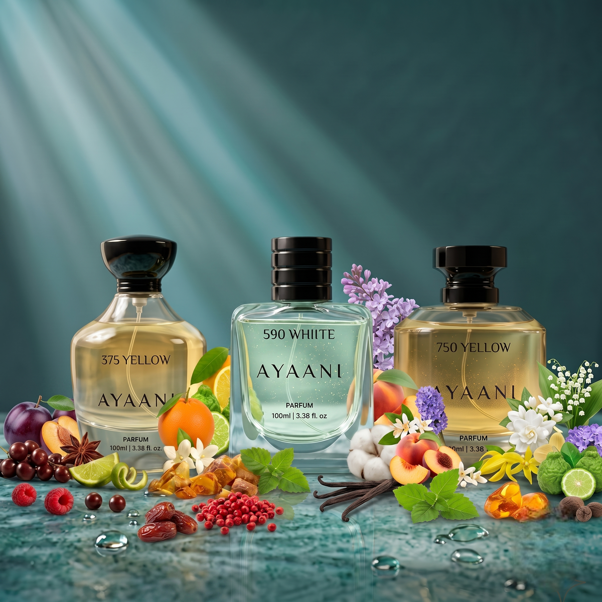 AYAANI Signature Trio – Pack of 3 375 Yellow, 750 Yellow & 590 White Luxury Parfum Gift Set for Men & Women | 3 x 100ml