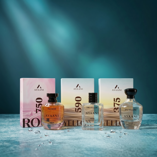 AYAANI Signature Trio – Pack of 3 590 Yellow, 375 Yellow & 750 Rosé Luxury Parfum Gift Set for Men & Women | 3 x 100ml