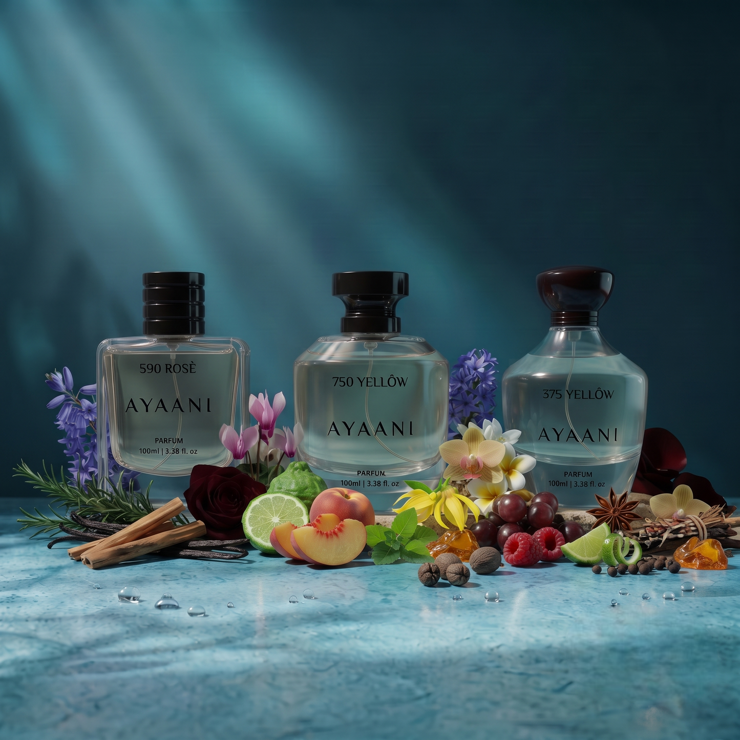AYAANI Signature Trio – Pack of 3 375 Yellow, 750 Yellow & 590 Rosé Luxury Parfum Gift Set for Men & Women | 3 x 100ml
