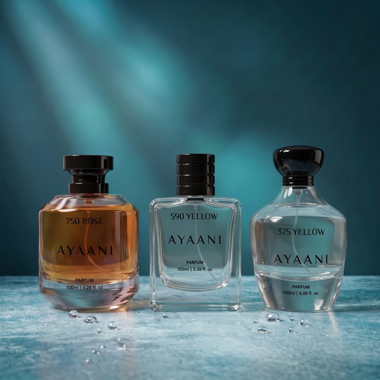 AYAANI Signature Trio – Pack of 3 590 Yellow, 375 Yellow & 750 Rosé Luxury Parfum Gift Set for Men & Women | 3 x 100ml