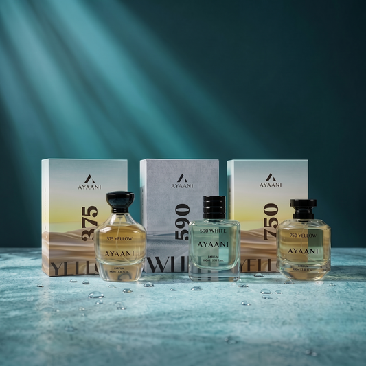AYAANI Signature Trio – Pack of 3 375 Yellow, 750 Yellow & 590 White Luxury Parfum Gift Set for Men & Women | 3 x 100ml