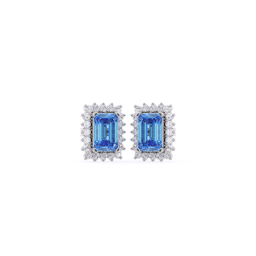 Gleaming Blue Emerald Diamond Halo Studs