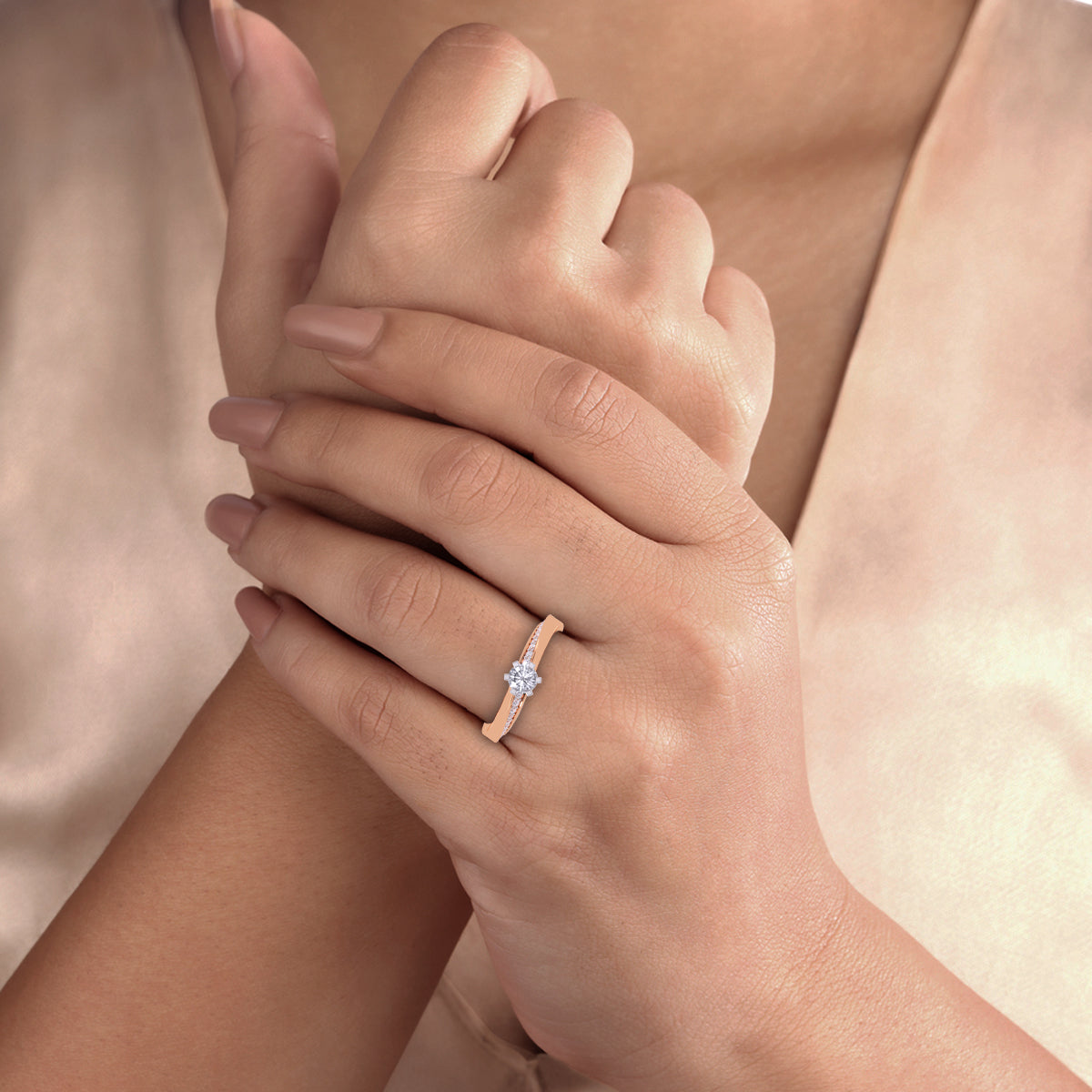 1 Ct Diamond Engagement Ring in Rose Gold | KLENOTA