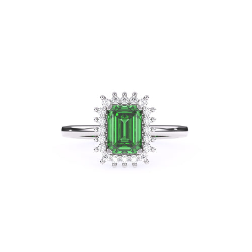 Unique Green Emerald Cut Halo Engagement Ring