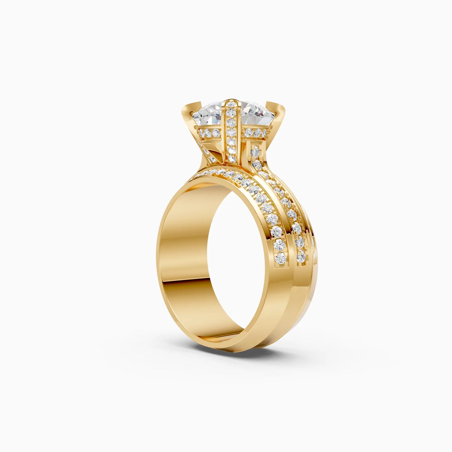 Round Solitaire Double Row Ring