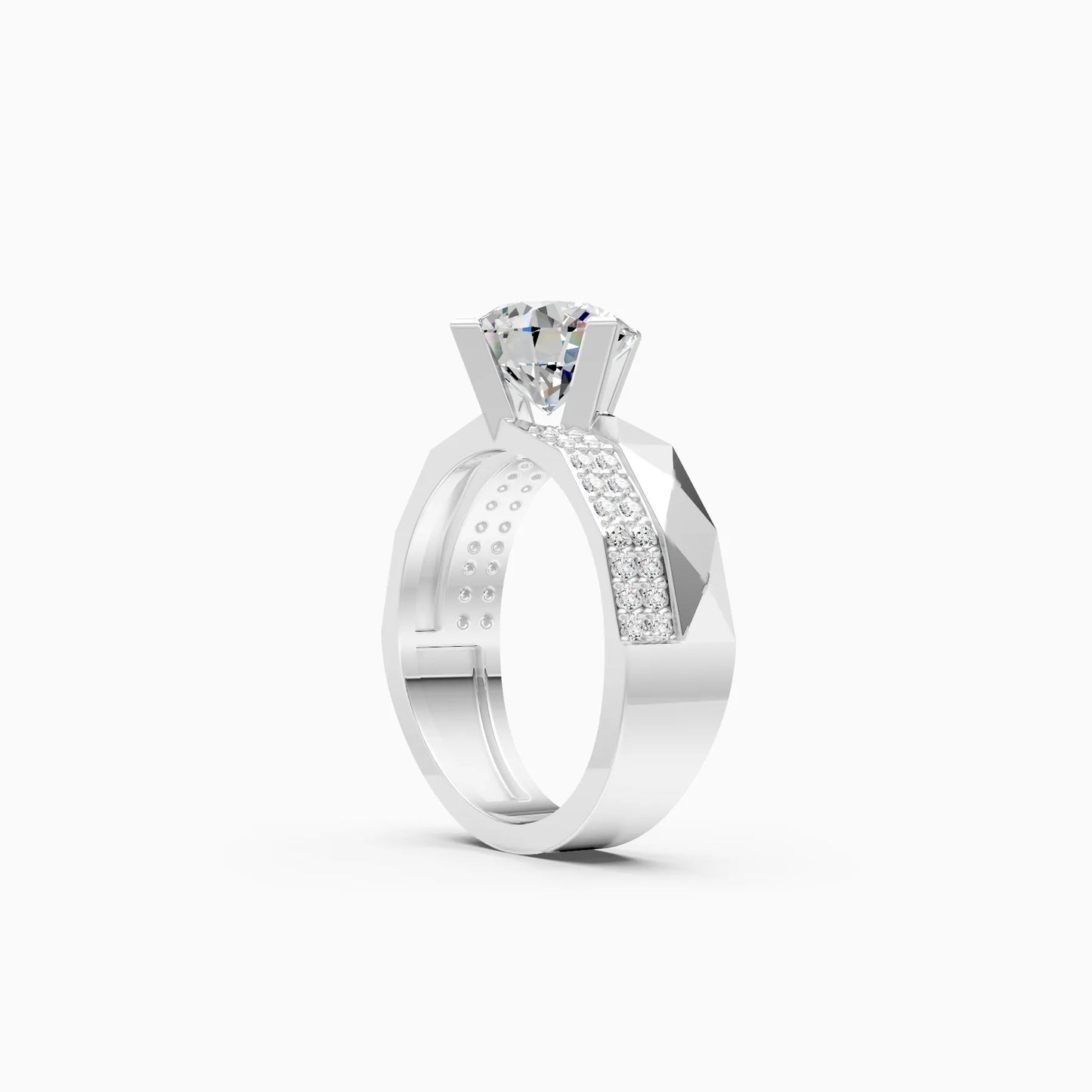 Round Faceted Solitaire Ring