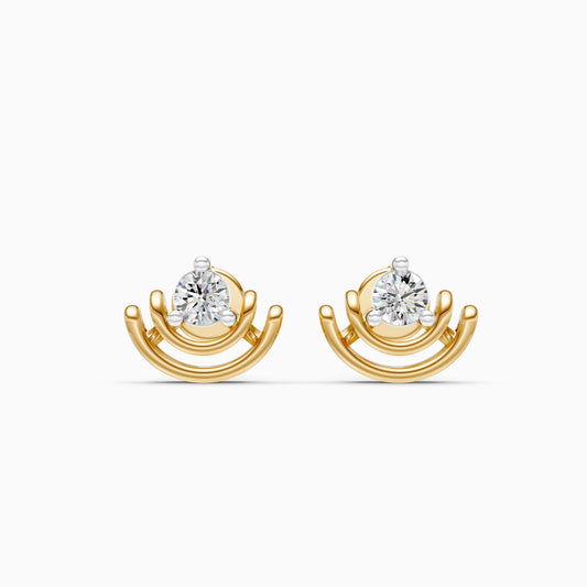 Layered Arc Fan Solitaire Diamond Stud Earrings