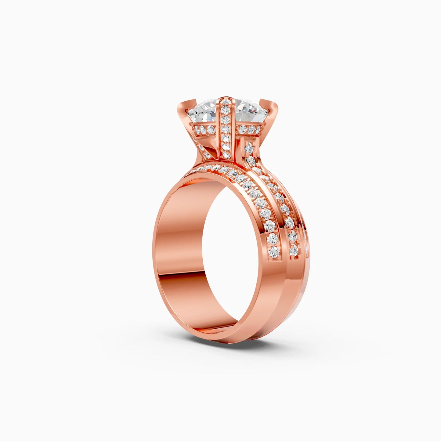 Round Solitaire Double Row Ring