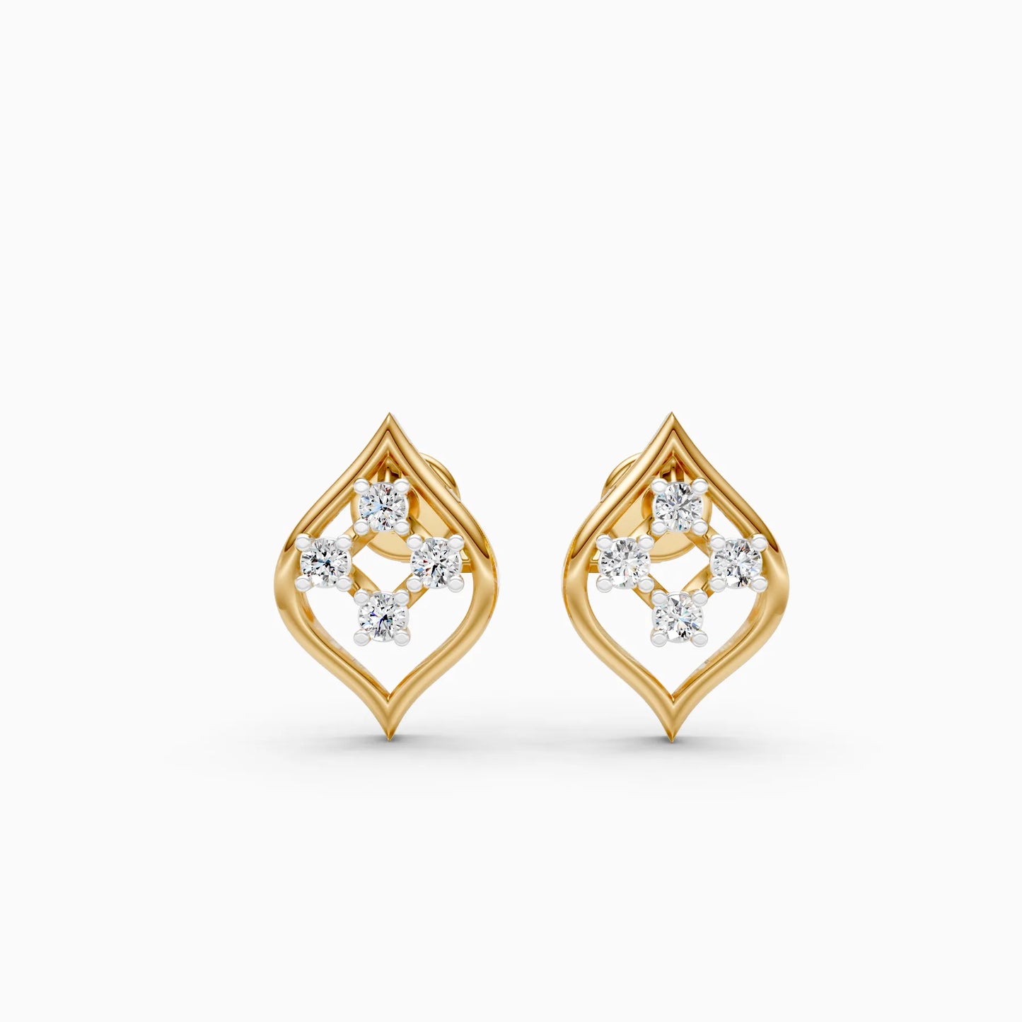 Ogee Frame Four-Stone Diamond Cluster Stud Earrings