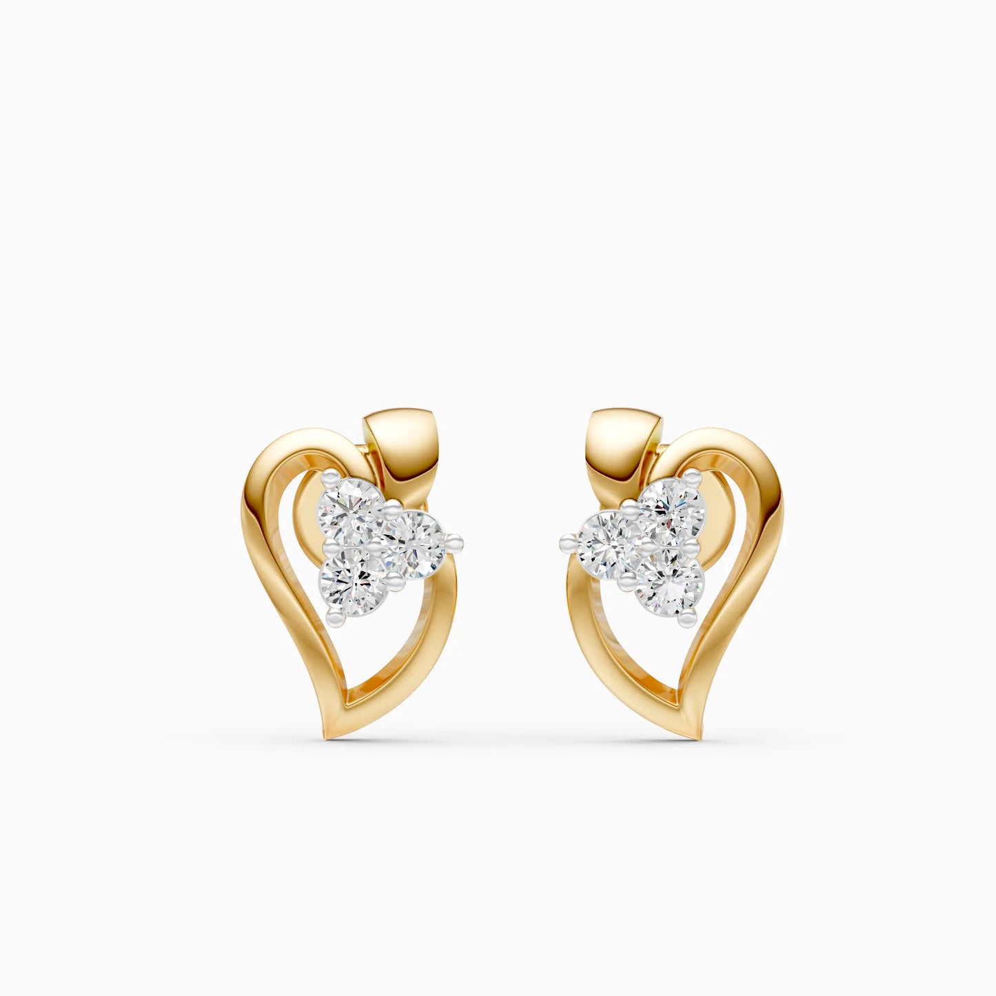 Open Heart Three-Stone Diamond Cluster Stud Earrings