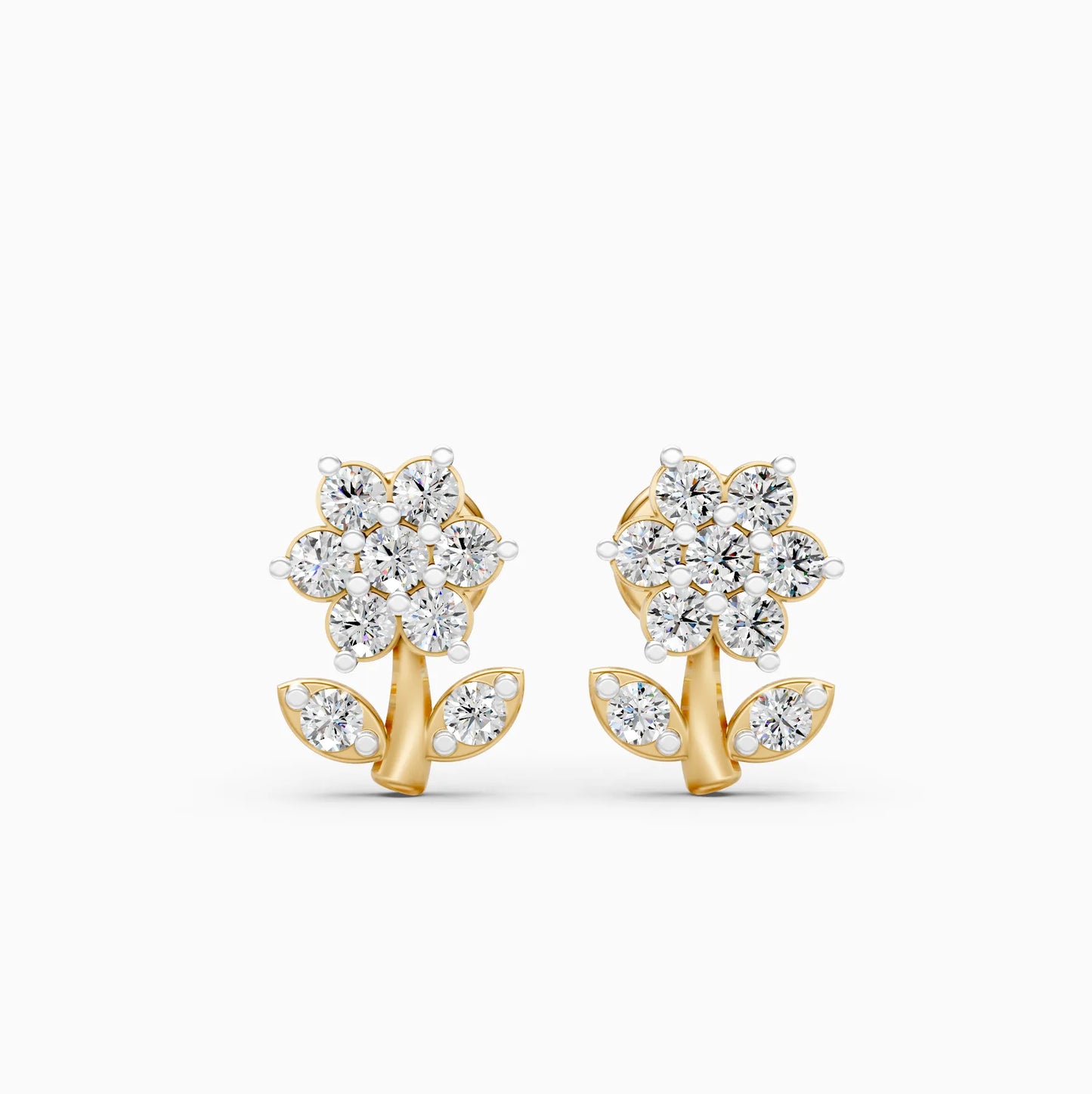 Diamond Blossom Stem Stud Earrings