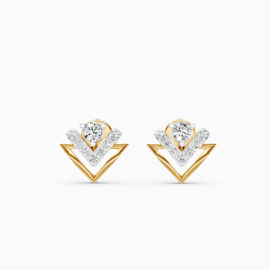 Double Chevron Pavé and Solitaire Diamond Stud Earrings