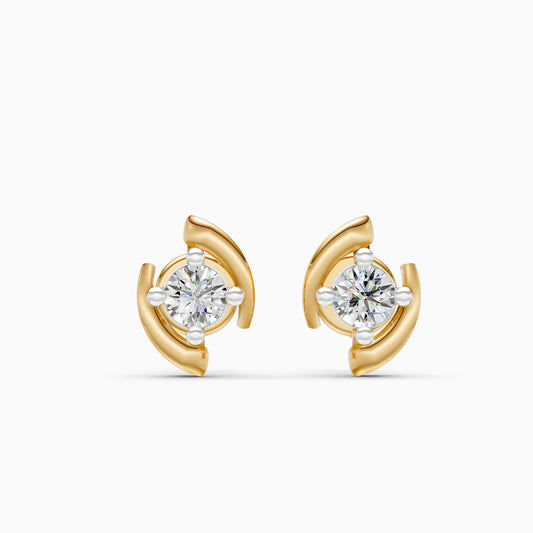 Swirl Frame Solitaire Diamond Stud Earrings