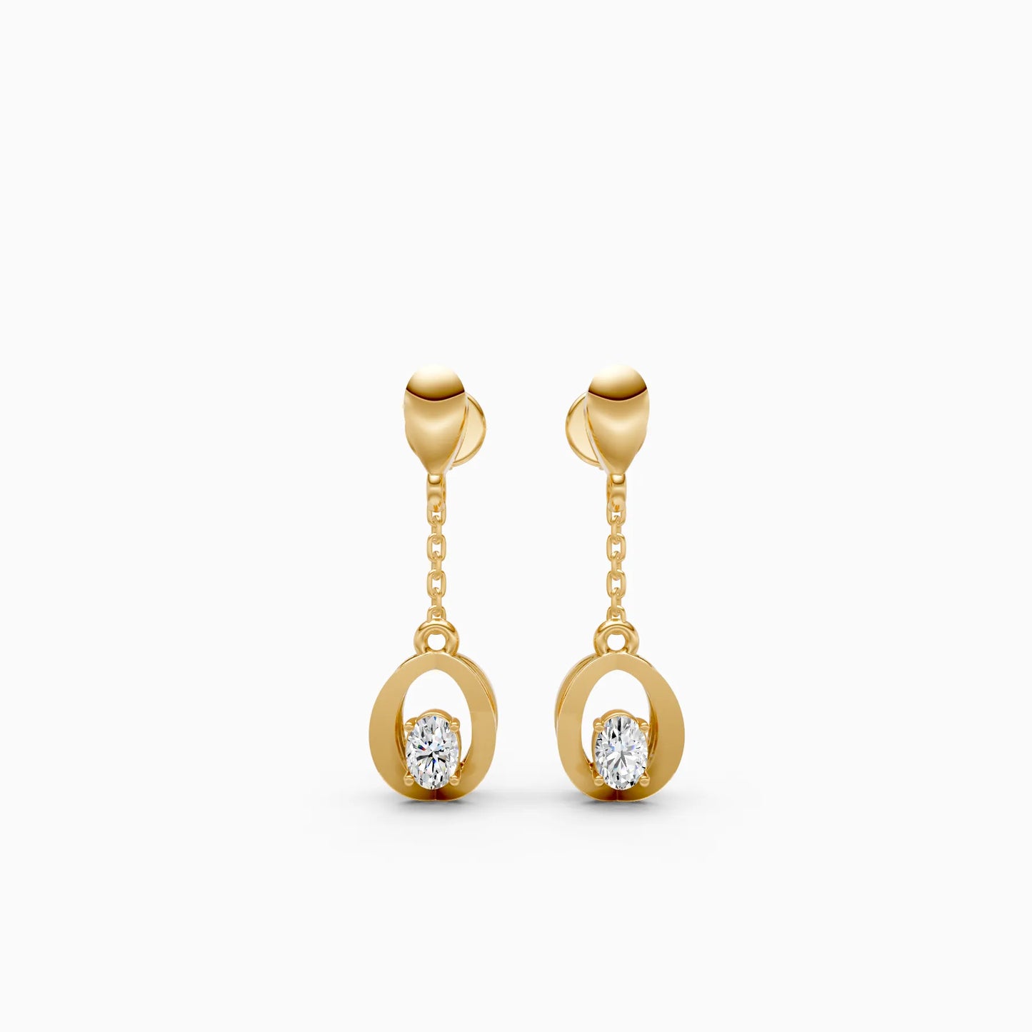 Oval Drop Frame Chain Earrings