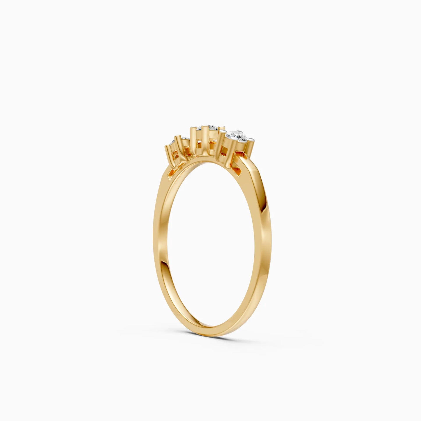Three Diamond Ring with Geometric Gold Links