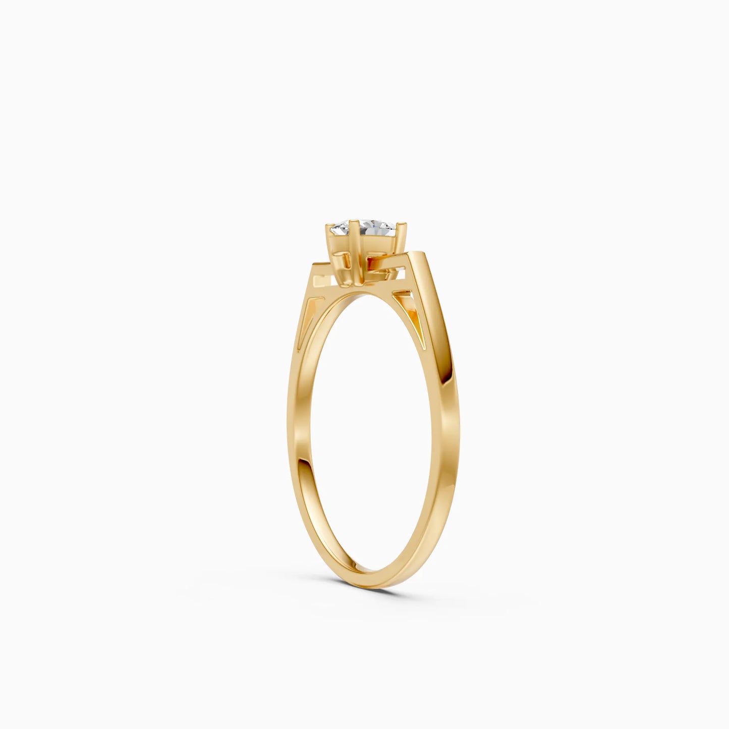 Oval Solitaire Diamond Ring with Split Architectural Shoulders