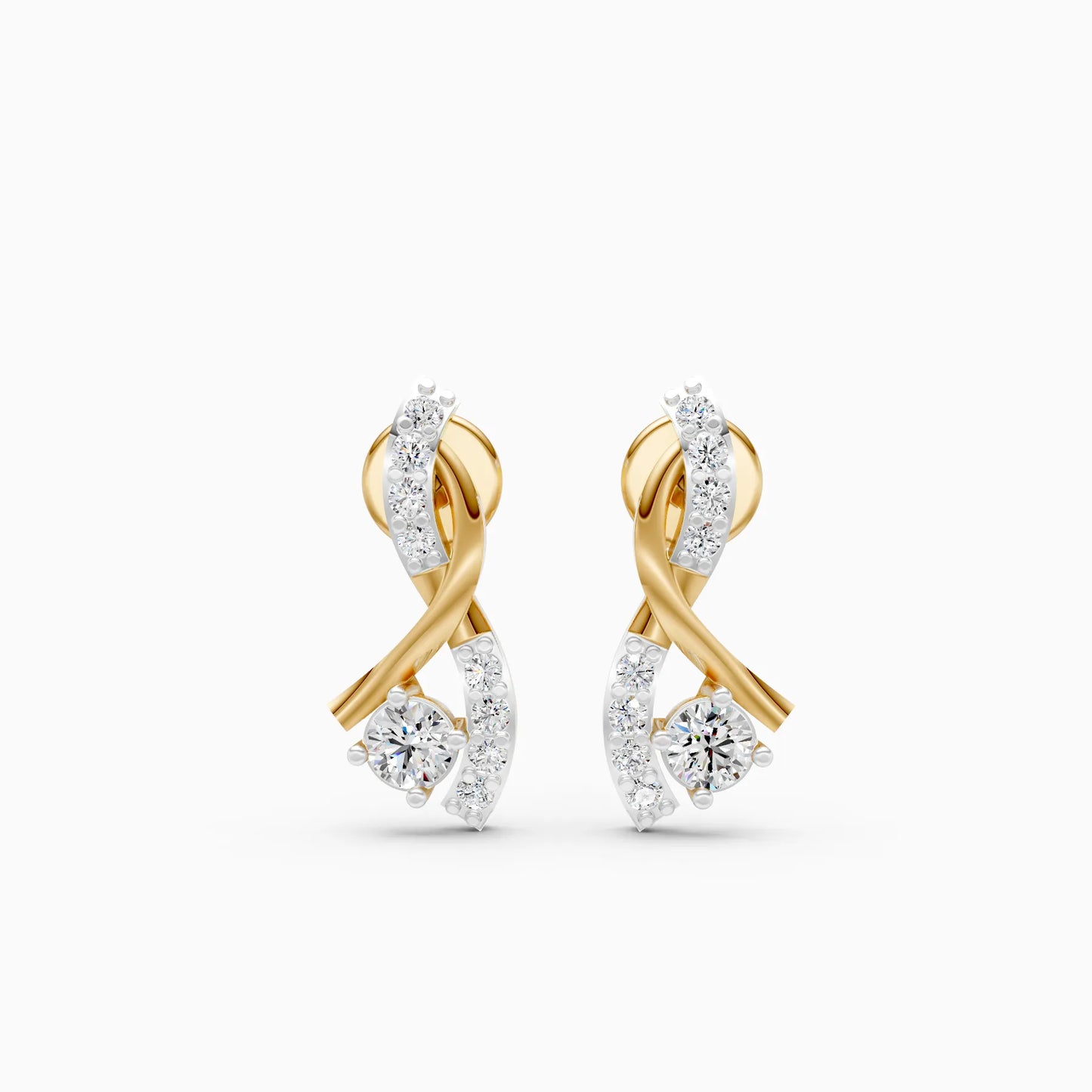 Infinity Twist Pavé and Solitaire Diamond Stud Earrings