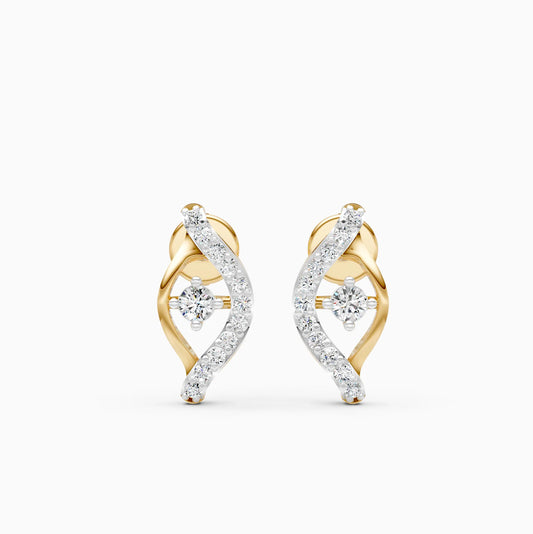 Crossover Wave Earrings with Solitaire Centre