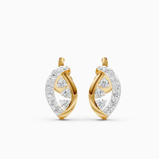 Leaf Frame Three-Diamond Stud Earrings