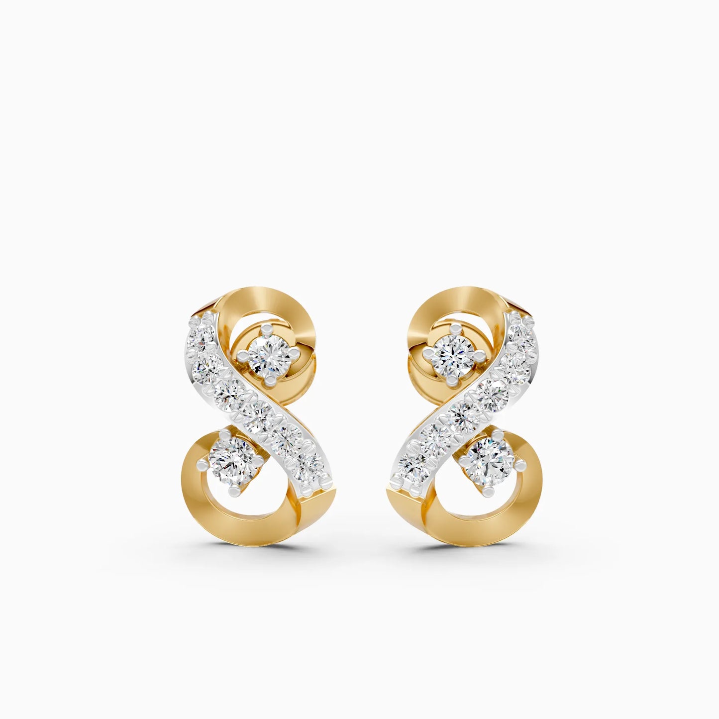 S-Curve Scroll Pavé and Solitaire Diamond Stud Earrings
