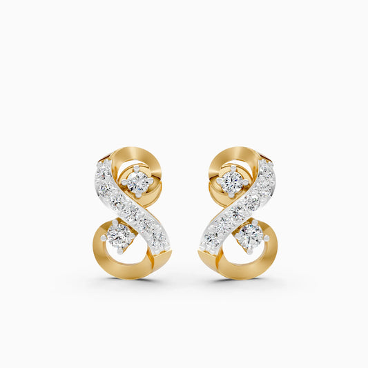 S-Curve Scroll Pavé and Solitaire Diamond Stud Earrings