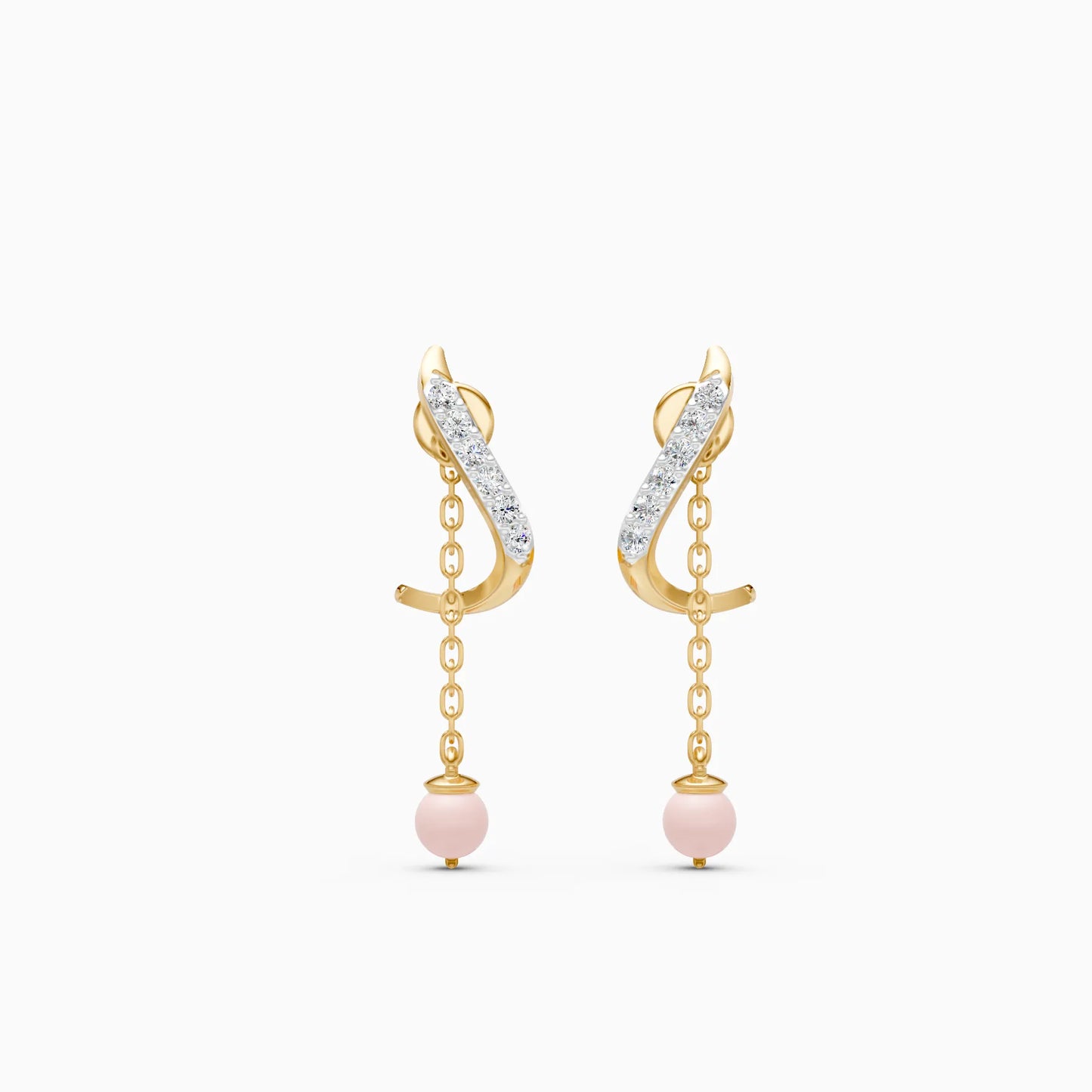 Pave Twist Earrings with Pink Stone Chain Drop