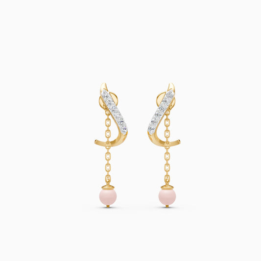Pave Twist Earrings with Pink Stone Chain Drop