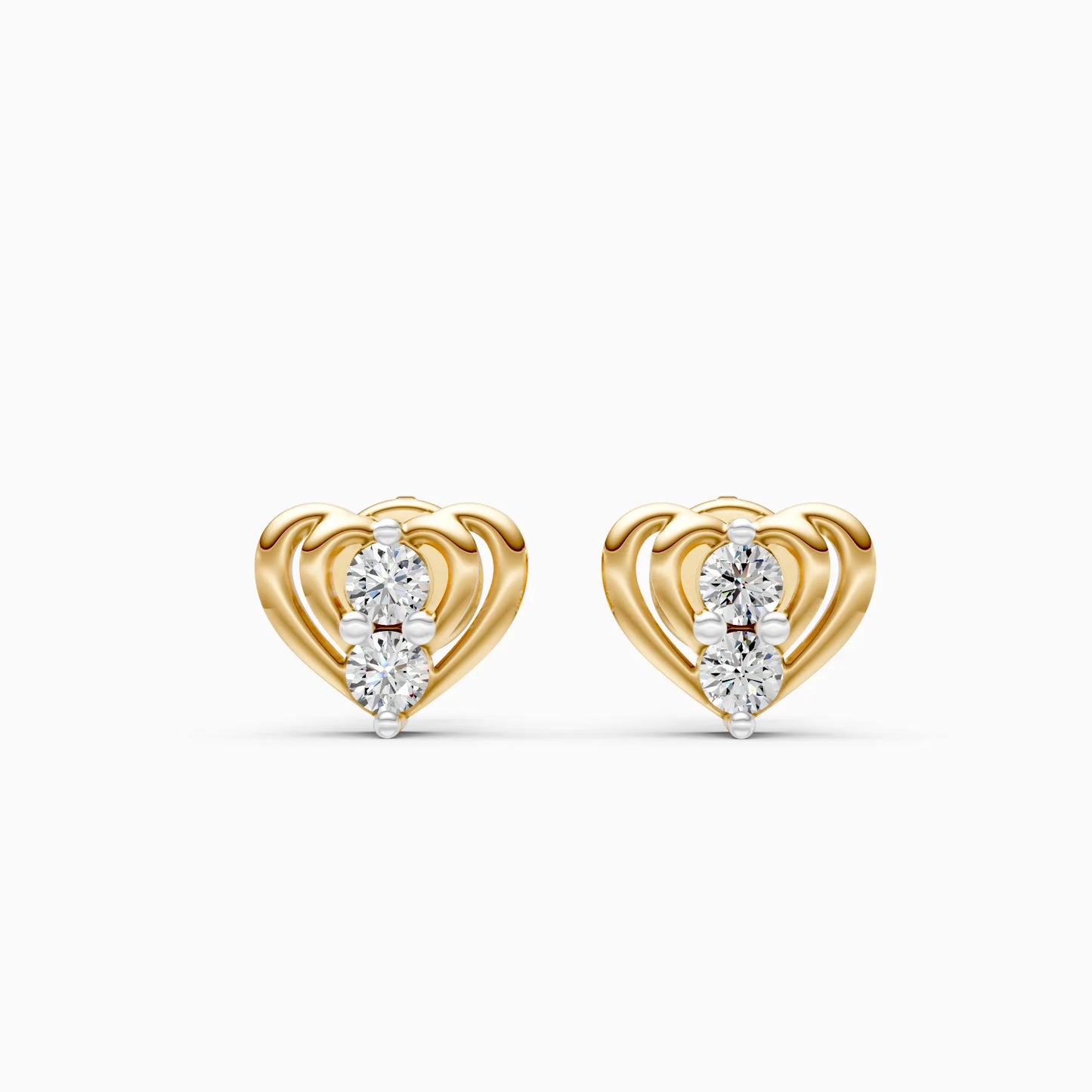 Ribbed Heart Two-Stone Diamond Stud Earrings