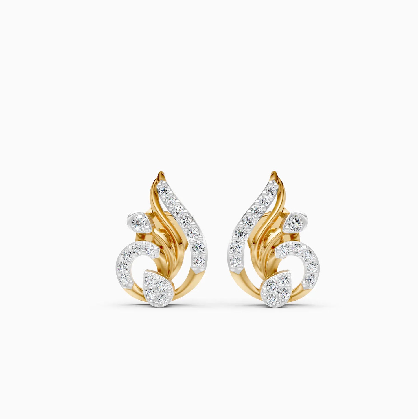 Scroll and Flame Earrings with Pavé Sweep