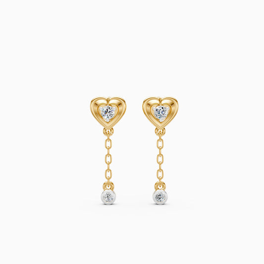 Heart Earrings with Chain and Bezel Drop
